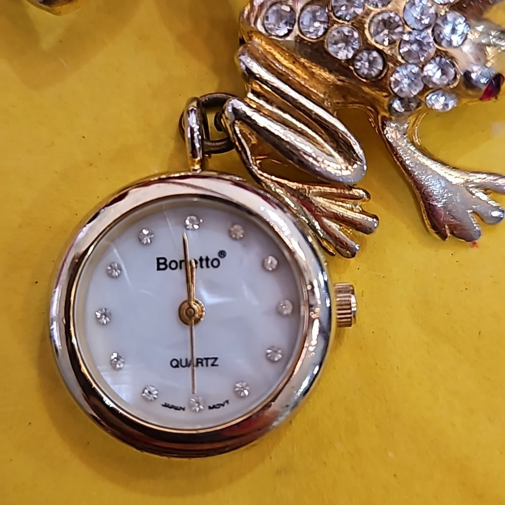 BONETTO CRYSTAL FROG WATCH BROOCH Vintage‎ TCU